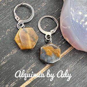 Hexagon Stone Drop Earrings